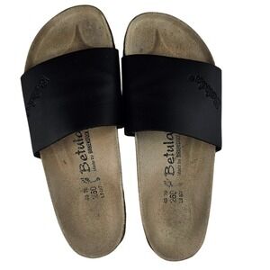 Betula by Birkenstock Black Platform Slide‎ Sandals Striped Cork Footbed EU 40